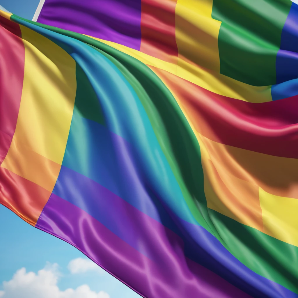 a beautiful waving pride rainbow flag, highly detailed, vibrant colors, elegant, LGBT symbol, 4k, photorealistic, studio lighting, dynamic composition, dramatic lighting, cinematic, intricate details, sharp focus, dynamic movement, fluttering fabric, striking visual impact