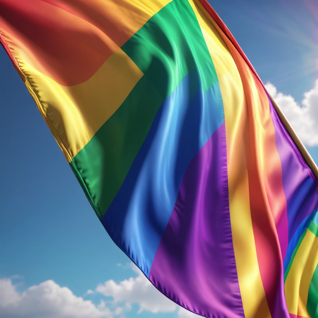 a beautiful waving pride rainbow flag, highly detailed, vibrant colors, elegant, LGBT symbol, 4k, photorealistic, studio lighting, dynamic composition, dramatic lighting, cinematic, intricate details, sharp focus, dynamic movement, fluttering fabric, striking visual impact
