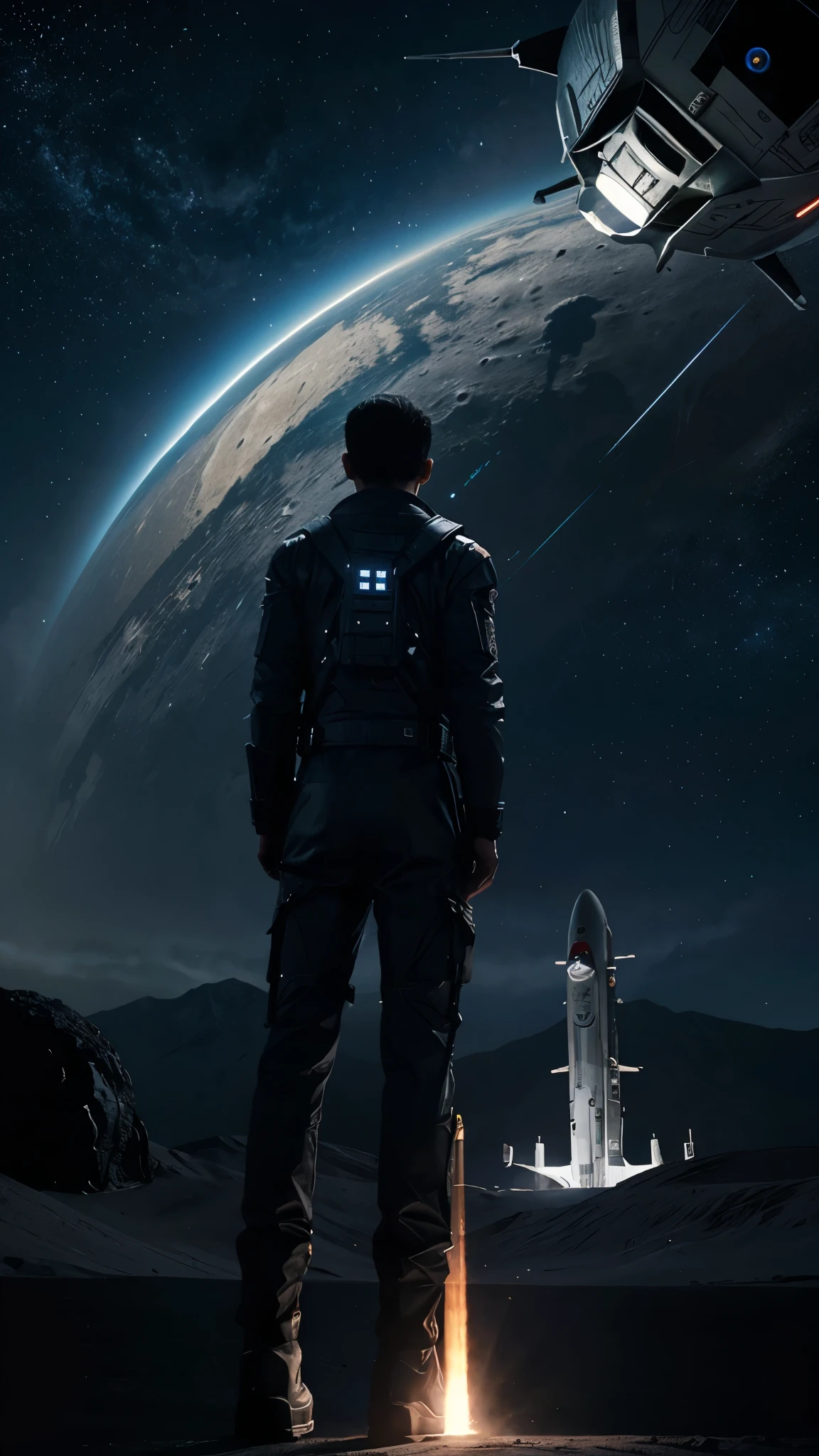 A thrilling TV series、 UFO sighting at moon base、 A realistic attack aircraft、 Scenes reminiscent of movie masterpieces、 The director is the highly praised Yuri、 Featuring cutting edge CGI effects、 Immersive 8K high definition picture quality、 A beautiful depiction of the unique landscape of the moon、 Moonlit night landscape、 Base architecture inspired by Art Deco design、 A spaceship taking off against a star-studded sky、 Award-winning special effects、 Expertly crafted with attention to detail、