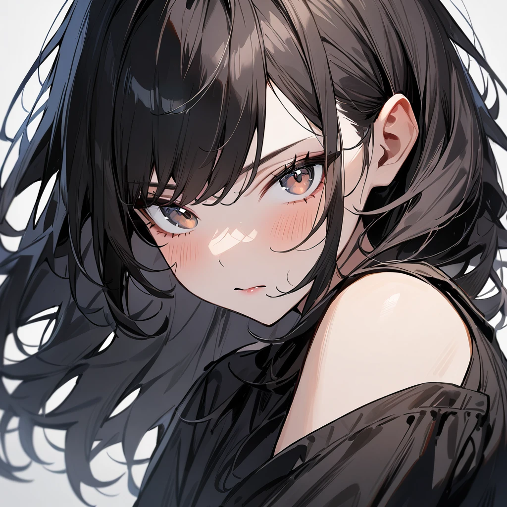 1 girl,Solo,wolf hair,(black hair:1),portrait,masterpiece, best quality, very aesthetic, absurdres,looking at viewer,split,(Black clothing),