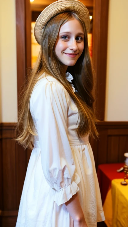 Taissa Farmiga dressed in traditional Portuguese clothing and a sexy smile.