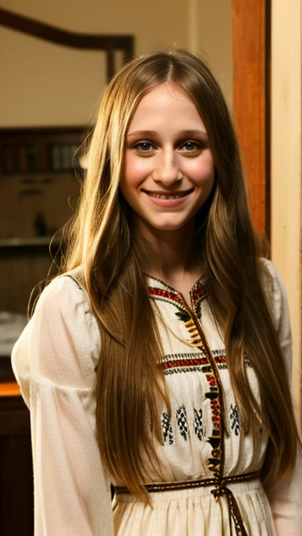 Taissa Farmiga dressed in traditional Portuguese clothing and a sexy smile.