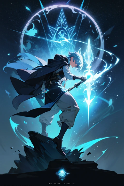 Niji mode. Full body. Ethereal sorcerer secret agent, elegant thin suit with fluid luminous white glowing magic circuits, celestial explorer emerging from a portal. Holding a longsword with glowing magic writings and long handle, glowing tattoos, magic piercings, magic stones, glowing magic eyes, advanced technology mixed with magic, magic circuits, magic tools, magic materials, developed by Technological Magic. Walking in the middle of a magical atompunk metropolis mixing technology and vegetation, the sky full of bright stars with cold colors. Wide and deep scenery with multiple planes of depth, cinematic and dynamic scene with sense of movement, view of magical glowing lights reflecting the scene, particle effects, elegant pose, aura lights, glowing, epic atmosphere, celestial splendor, galactic fragmentation . Old anime style, Studio Ghibli, Metal hurlant, art book, RPG fantasy, comicbook.