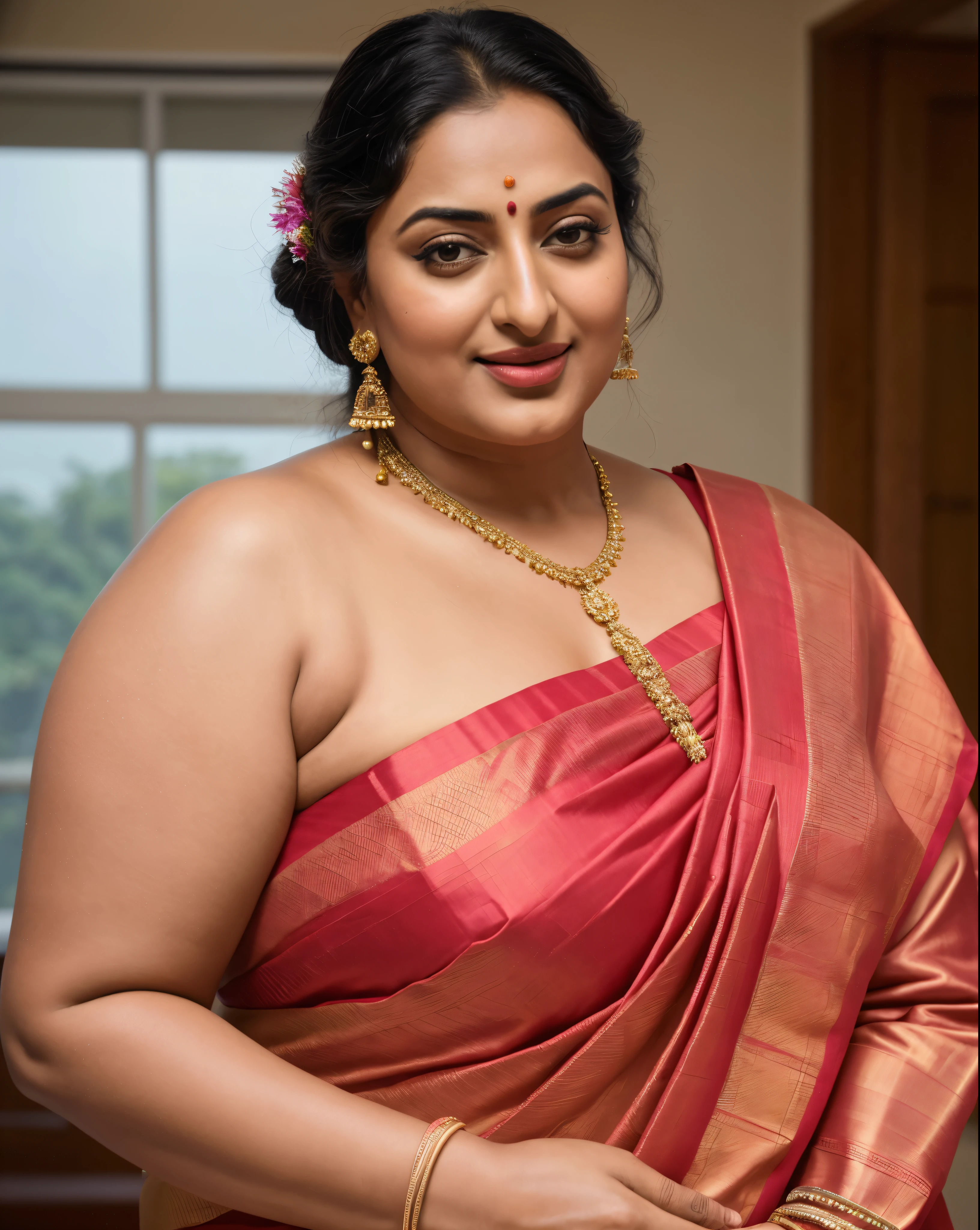 Foto RAW, photorealistic, photography, full body shot, 50 years old Woman, master shot, perfect eyes, goddess like beauty, pierced eyes, perfect thick chubby mallu Desi aunty bhabhi, Wearing a Stanapatta, a chest-band.Saree model, model Photography, Indian saree shoot, Indian traditional wear advertising photography, traditional wear brand shoot, face of Indian actress Sonakshi Sinha, masterpiece, realistic, realism, incredible details, pleasure, photorealism, detailed skin, skin pores, high contrast, photorealistic Artstation 8k HD digital art trend of high definition and detailed realistic skin texture, ultra detail, realistic skin texture, armature, best quality, ultra high definition, (photorealistic:1.4),, high resolution, detail, raw photo, sweat, Re sharp, by Lee Jefferies Nikon D850 Film Stock Photo 4 Kodak Portra 400 Camera F1.6 Lens Rich Color Ultra Real Realistic Realistic Textures Dramatic Lighting Unreal Engine Trending at Art Station Cinestill 800,(pele altamente detalhada: 1.2), 8k UHD, DSLR, soft-lighting, alta qualidade, grain of film, Fujifilm XT3,she didn't like to wear blouse or bra, she is happy to wear only saree, she hates blouse or bra, detailed hairy armpits, hyper realistic skin, skin pores, sweat, veins,
