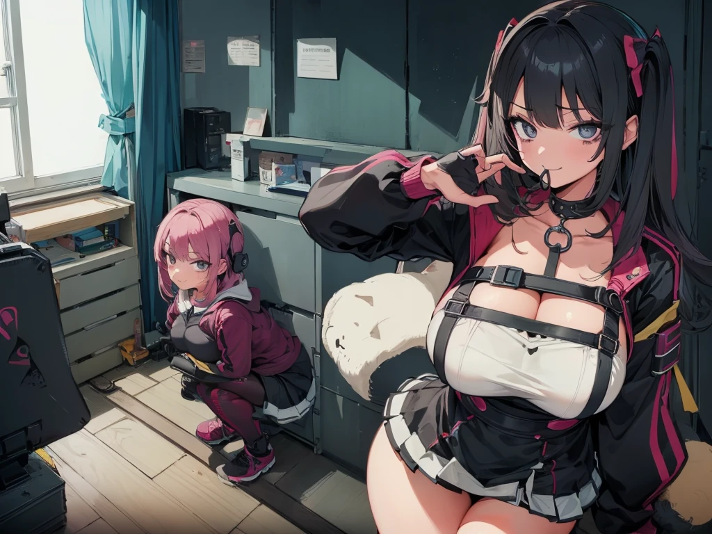 glaring、(Big Breasts)、curvy、(((((1 girl)))))、High-pressure poses、In a dark room、(older sister)、((owncast eyes))、wearing black gloves、Only the mouth is smiling