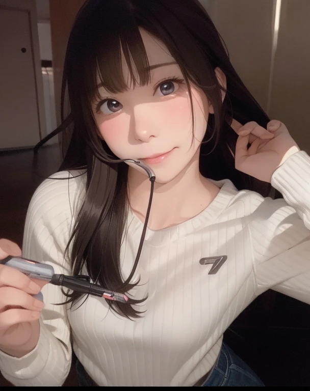 girl, Sweat, vapor, Center of chest, shy, Great hands, Looking at the audience, Cute Smile