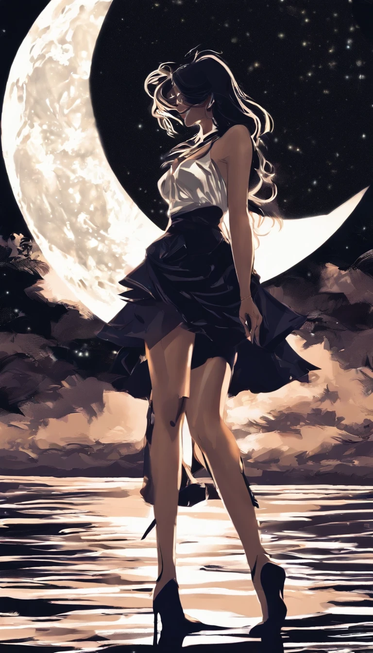 (Silhouette art,best quality,top quality,masterpiece,4k,)(fashion models),
(((arte em papel cortado,A world where only black exists:1.2),
(style of 90s anime portraition),1lady,Solo,slim body,perfect female shape,epic quality,dancing,elegant and beautiful body,
(profile:1.2),ray tracing,movie level lighting,Cinematic storyboard,high heels,Moonlight,The moon behind,beautiful thighs,thin thighs,Delicate legs,beautiful legs,sexy legs,long legs)),Slender,
sunder
(Dark moon)
white skin,white,Textured glass background,staying in a completely dark World,