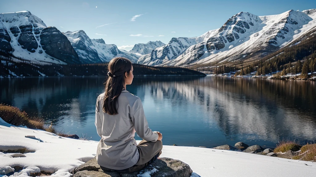a beautiful Nordic in tranquility in the mountains, meditation, relaxation