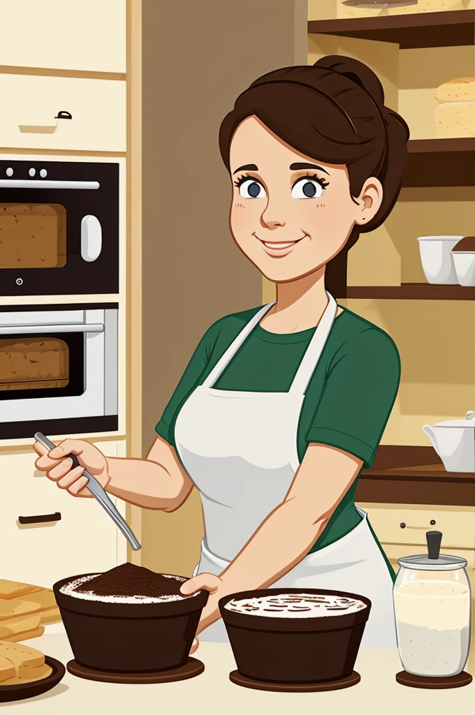 A cartoon of a woman baker who is baking brownies