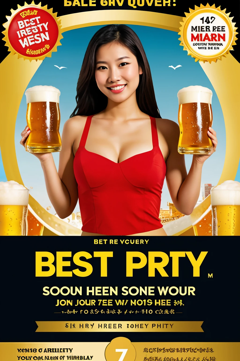 ((best quality)), beer promotion flyer,  Asian pretty

