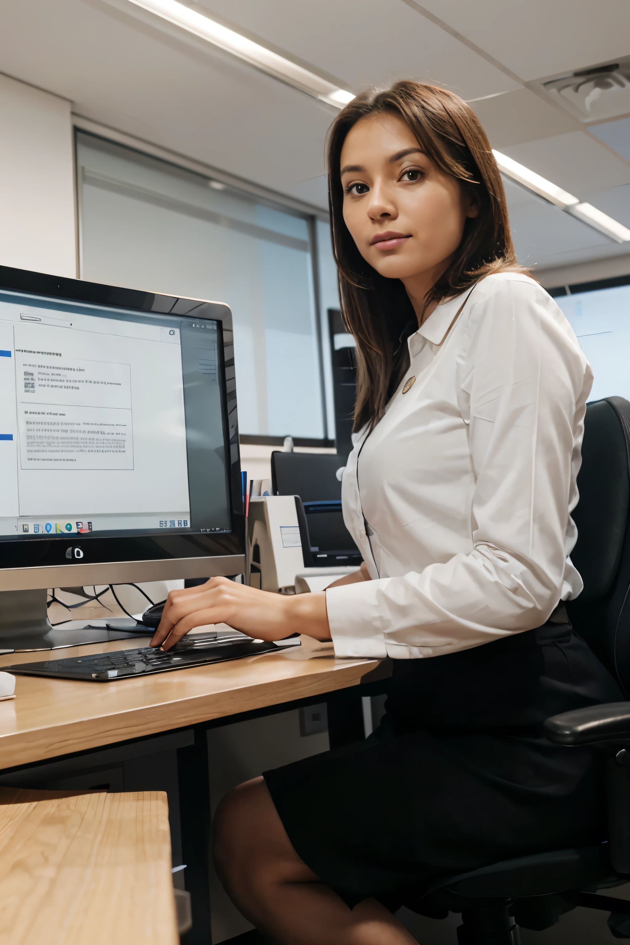 Human resources professional sitting in an office showing the laptop screen where the HR software screen is displayed, the professional must be in a suit