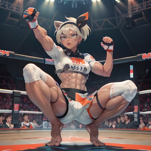 Bea in MMA fight, female muscular fighter, 比基尼,naked,muscular body, abs,Sport 比基尼 , Bodybuilderin, Fight on the beach, dominate pose, Muscle tension, barefoot, soles, Toes