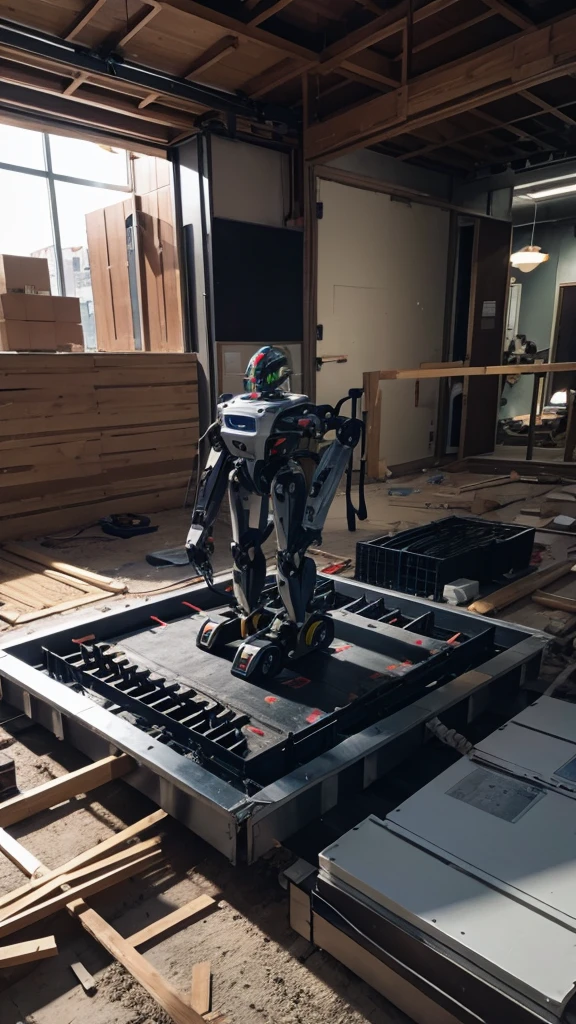 Construction in progress, where humanoid robots are operating.