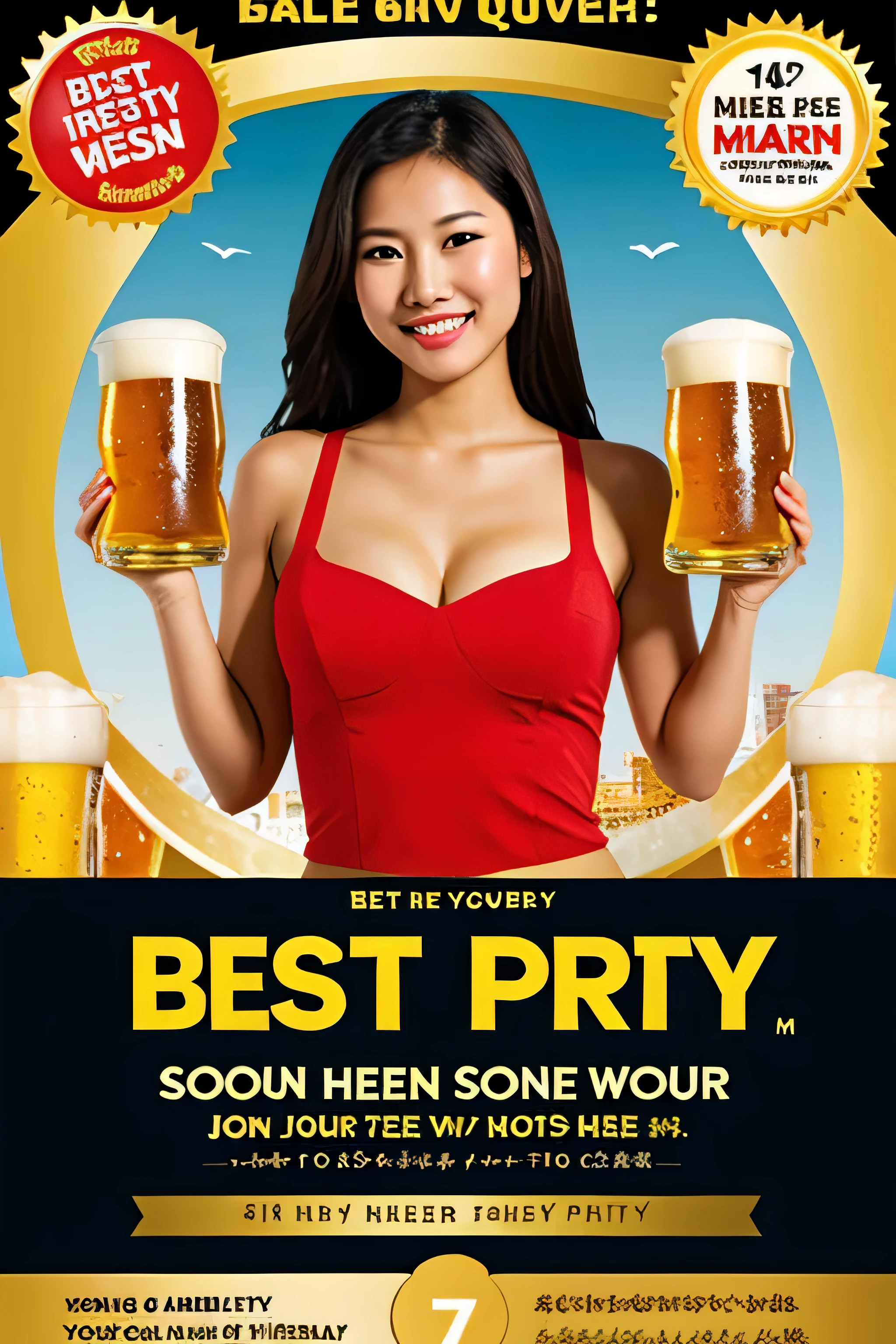 ((best quality)), beer promotion flyer,  Asian pretty

