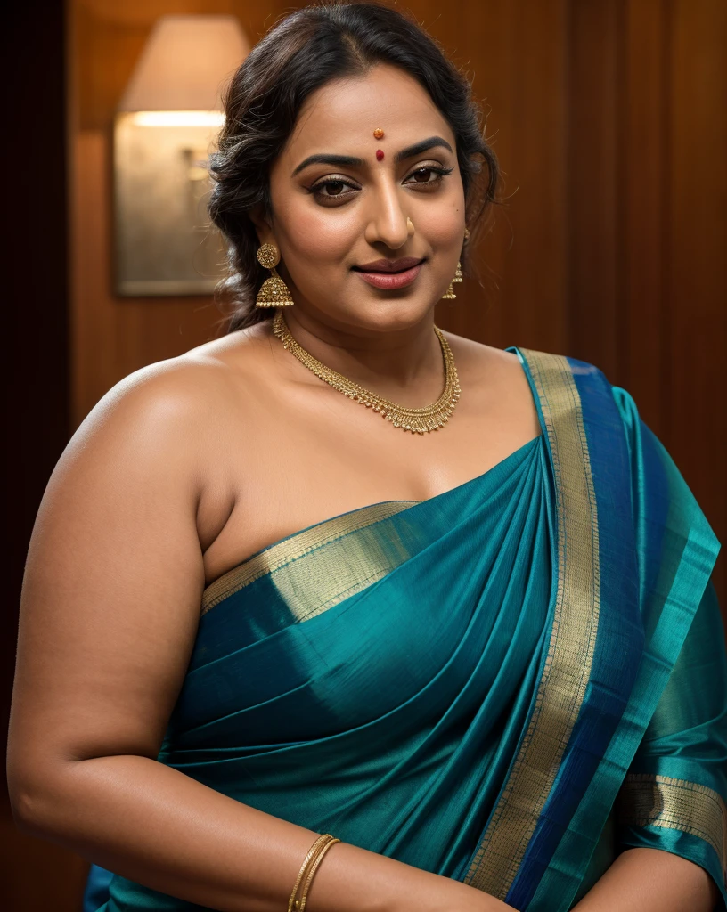 Foto RAW, photorealistic, photography, full body shot, 50 years old Woman, master shot, perfect eyes, goddess like beauty, pierced eyes, perfect thick chubby mallu Desi aunty bhabhi, Wearing a Stanapatta, a chest-band.Saree model, model Photography, Indian saree shoot, Indian traditional wear advertising photography, traditional wear brand shoot, face of Indian actress Sonakshi Sinha, masterpiece, realistic, realism, incredible details, pleasure, photorealism, detailed skin, skin pores, high contrast, photorealistic Artstation 8k HD digital art trend of high definition and detailed realistic skin texture, ultra detail, realistic skin texture, armature, best quality, ultra high definition, (photorealistic:1.4),, high resolution, detail, raw photo, sweat, Re sharp, by Lee Jefferies Nikon D850 Film Stock Photo 4 Kodak Portra 400 Camera F1.6 Lens Rich Color Ultra Real Realistic Realistic Textures Dramatic Lighting Unreal Engine Trending at Art Station Cinestill 800,(pele altamente detalhada: 1.2), 8k UHD, DSLR, soft-lighting, alta qualidade, grain of film, Fujifilm XT3,she didn't like to wear blouse or bra, she is happy to wear only saree, she hates blouse or bra, detailed hairy armpits, hyper realistic skin, skin pores, sweat, veins,