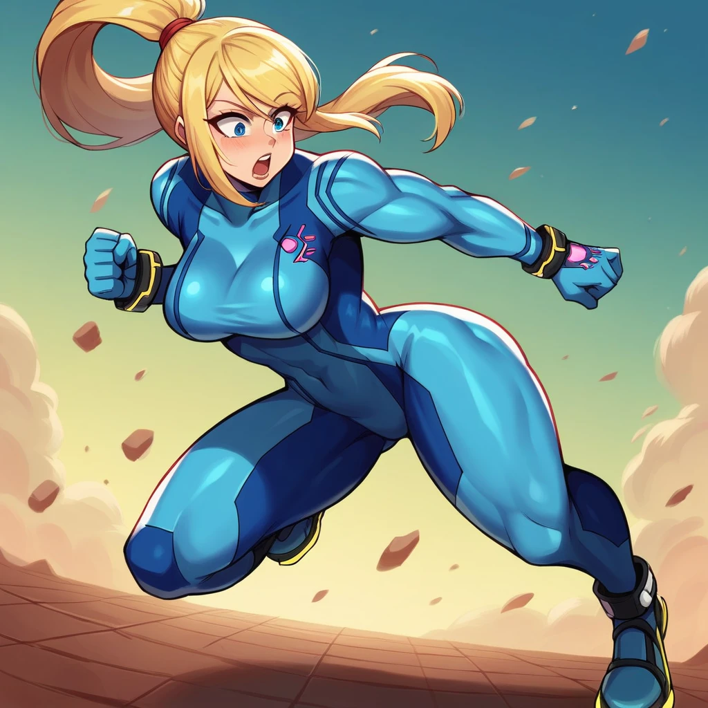 masterpiece, best quality, 1girl, (neoartcore:0.25), high quality cg defsamus, blonde hair, bodysuit, blue clothes, blue gloves,, futuristic, blue eyes, muscular female, big muscles, wearing a magical necklace around her neck, I look down at my body in awe, running my hands along the curves of my body. I pose in a few different ways, admiring the way my zero suit clings to my body, showing off my figure. As I strike yet another pose, I notice that my expression is one of determination and confidence.