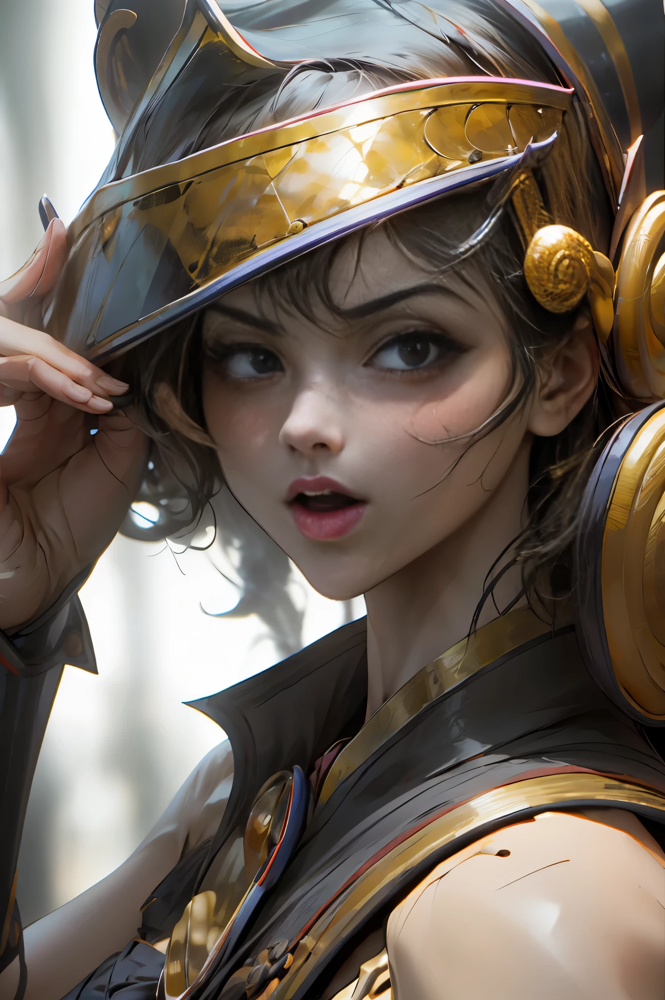 (8k,photorealistic raw photography the highest quality;1.4) (1girl in) super beauty (realistic face) femenine body (Blonde with long curls) Hold a black and red magic wand. combat scene Magic hat with black and gold exterior. Beautiful expression Glare (Real looking skin) (Giles dark wizards) Tempting super high resolution A hyperrealist high detail Full body photo remains