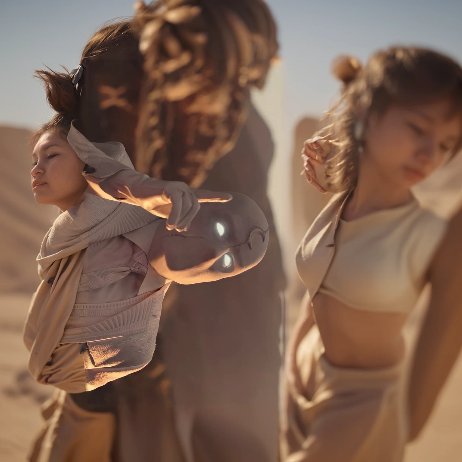 In a desert with music notes hovering