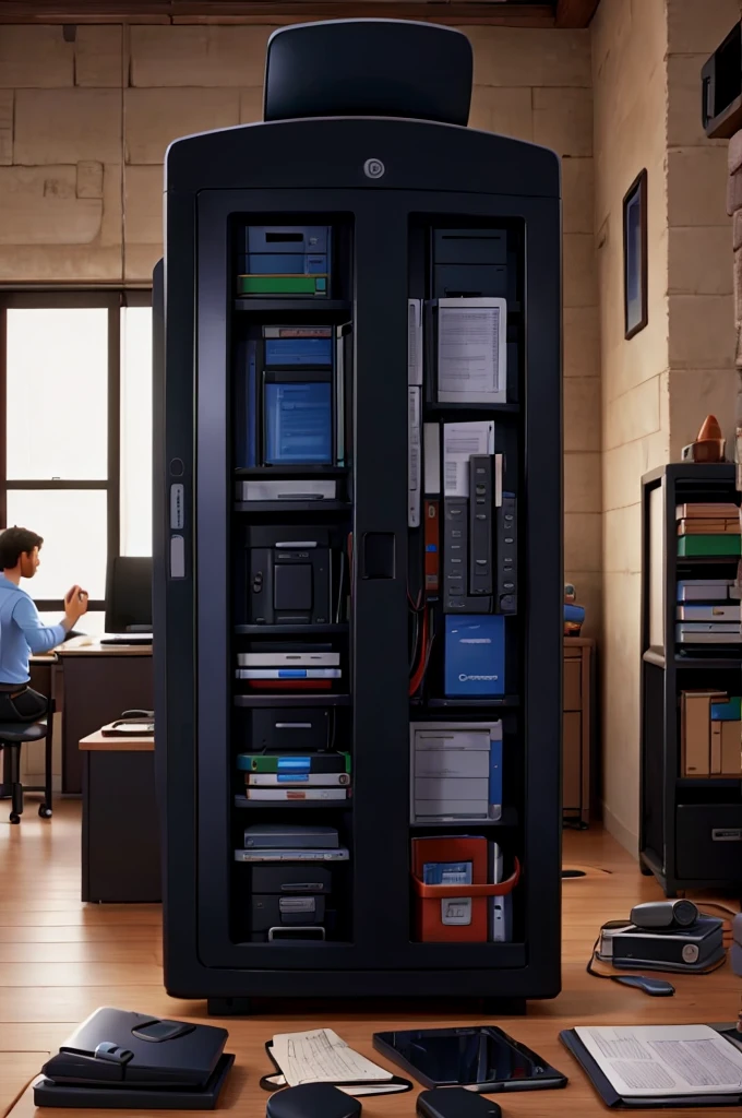 man hanging computer