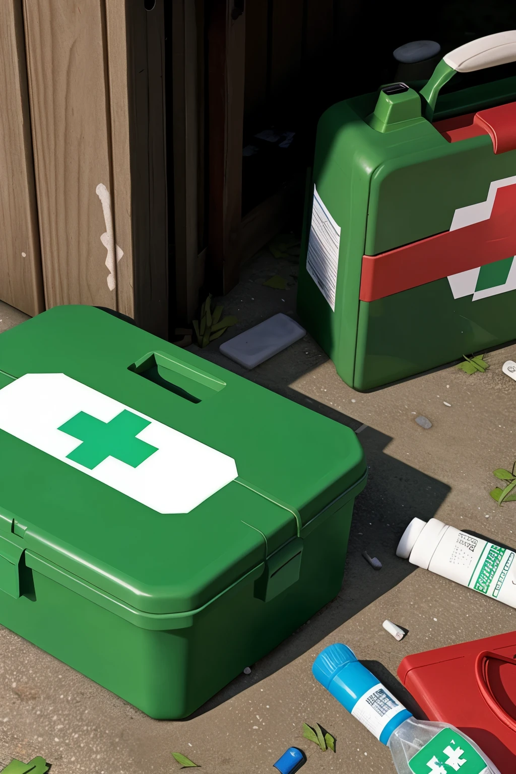 Can you make me an image of 4 first aid kits but let it be within the game left 4 dead 2 as if it were in a game