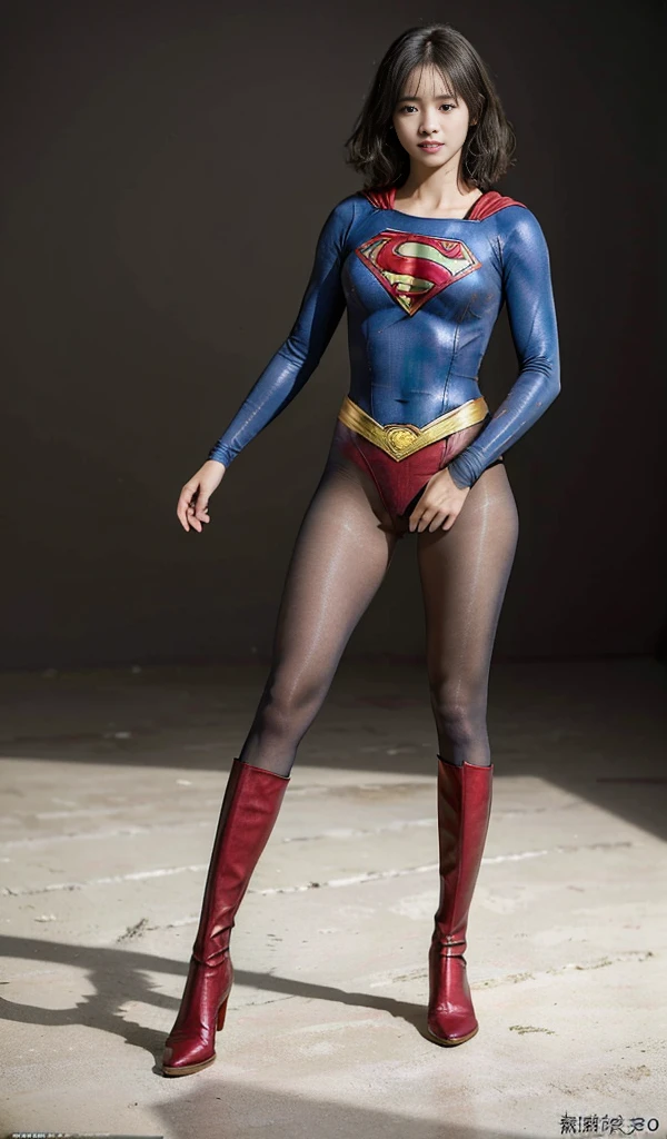 No background、(((Beautiful legs in black tights.)))、(((Legally express the beauty of your smile)))、((((Make the most of your original images)))、(((Supergirl Costume)))、(((Beautiful very short hair)))、(((suffering)))、(((Please wear black tights....、Wear red boots)))、((Best image quality、8K))、((Highest quality、8K、masterpiece:1.3))、(((Preserve background )))、Sharp focus:1.2、Beautiful woman with perfect figure:1.4、Slim Abs:1.2、Wet body:1.5、Highly detailed face and skin texture、8K