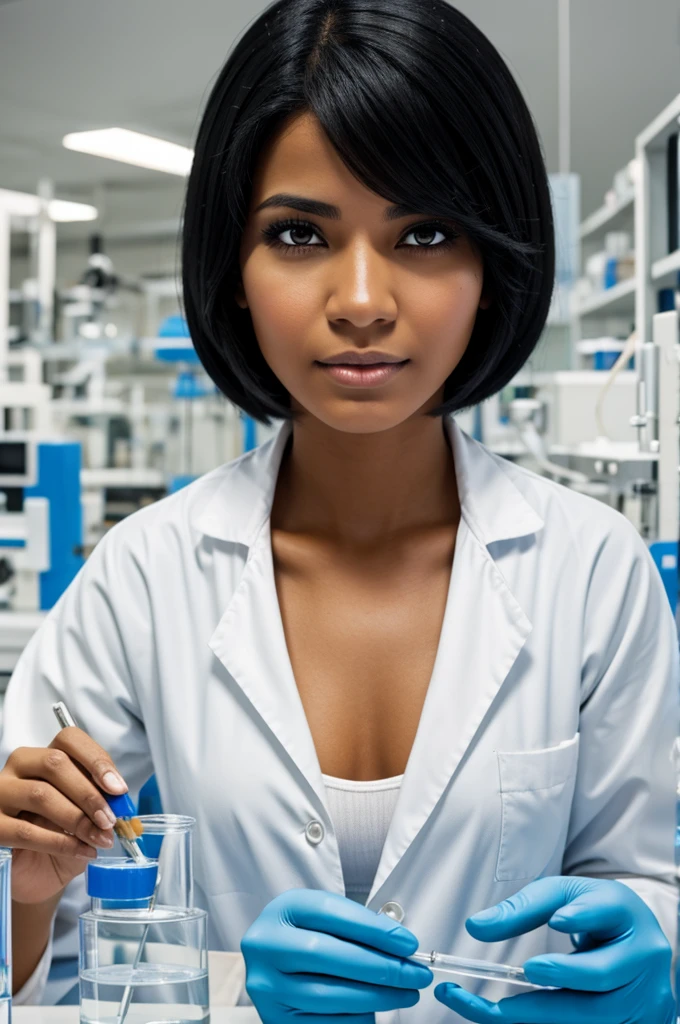 Black hair black eyed latin woman in laboratory working