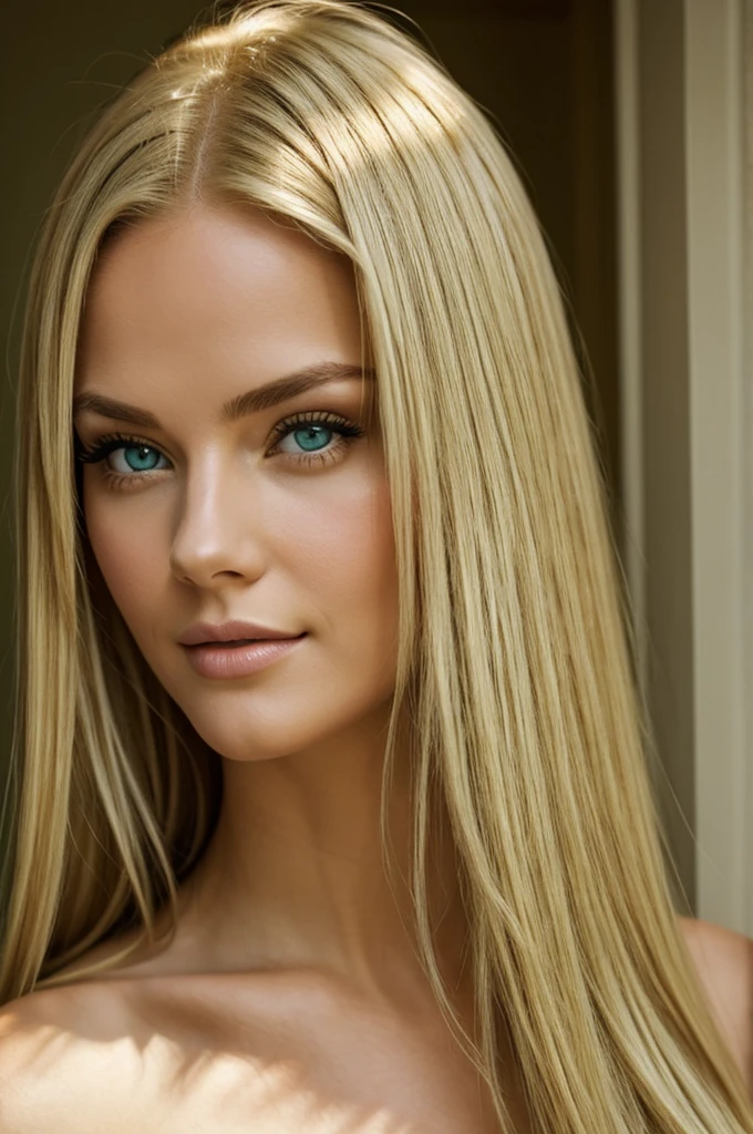 "A blonde, green-eyed, , attractive woman."