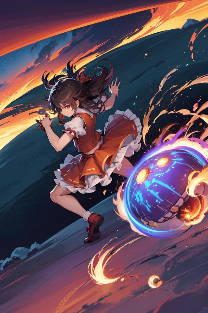 solo 1 girl view, TouHou project, una puta caliente, An adventure the Reimu, which due to a curse has been transformed into Kedama, a little ball of hair, having to fight waves of enemies from an isometric perspective with both ranged attacks and hand-to-hand combat, being able to turn into different monsters.,(all realistic intricate details)