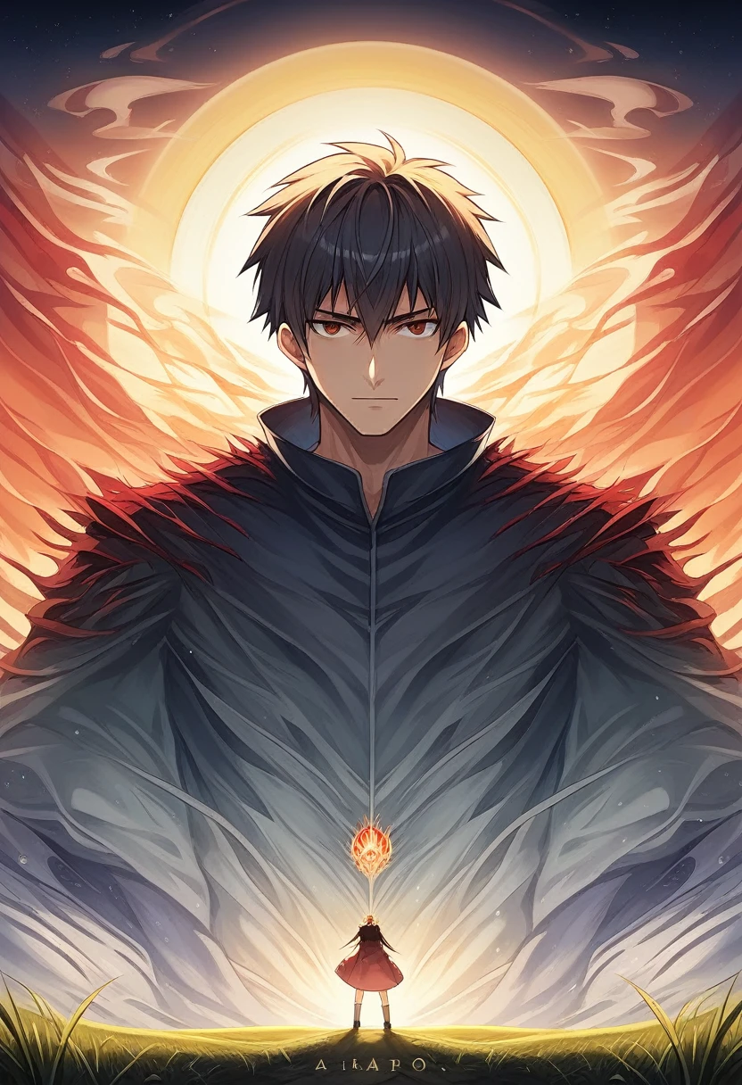 anime landscape of a boy on a hill of rocks with grasses, sunset with orange and red infernal clouds, anime nature wallpapers, beautiful anime scene, beautiful anime peace scene, Makoto Shinkai Cyril Rolando, beautiful scene of anime, amazing wallpaper, anime art wallpaper 8k, anime background, artistic anime background, 4k anime wallpaper, anime art wallpaper 4k, anime art wallpaper 4k,