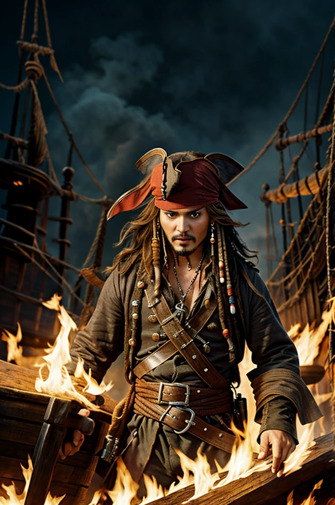 Pirates of the Caribbean logo on fire 