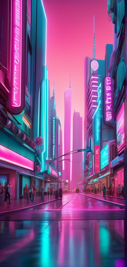 ((masterpiece, better quality)),illustration,ultra detailed 8k,photorealistic,sharp focus,very detailed,professional lighting,colorful details,iridescent lights, cyber city, neon lights, pink and teal colors