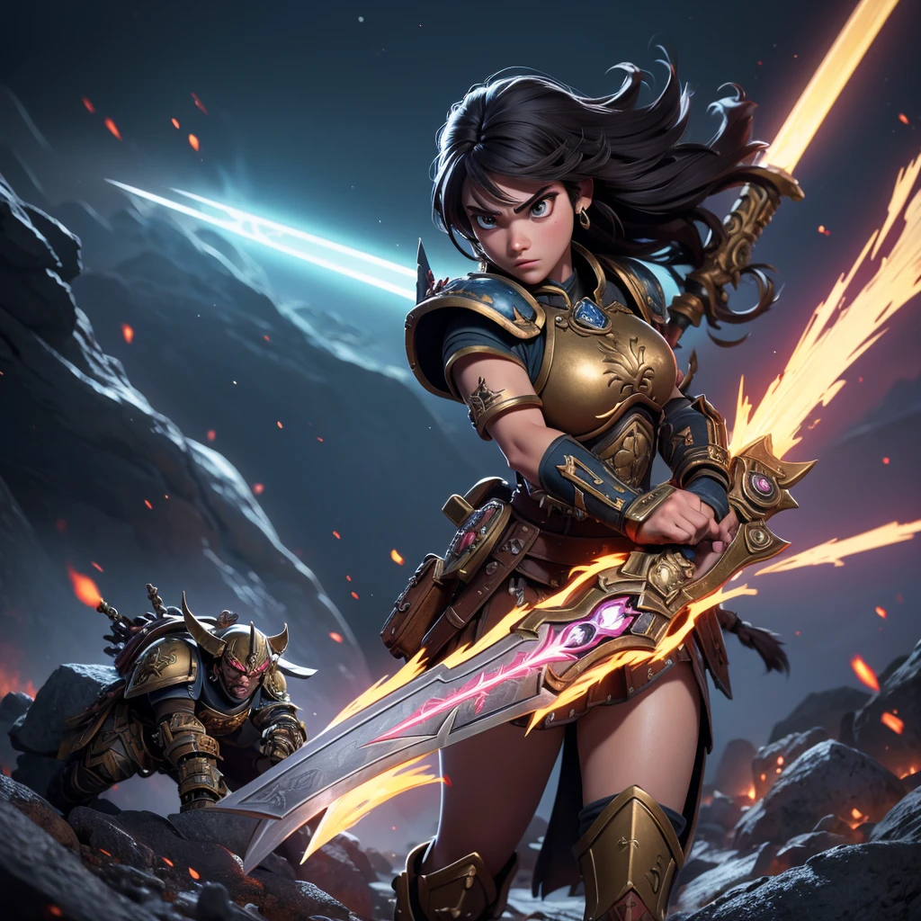 An Epic Fantasy Masterpiece in 8K Anime Digital Art Style, Inspired by Warhammer 40k, Featuring a Battle Sister of the Fierce Goddess, Wielding a Thundering Power Sword, Dressed in Elegant Space Marine Armor adorned with Intricate Engravings, Ready for Combat Amidst a Chaotic Battlefield. This Visual Feast Captures the Essence of Intense Conflict, Showcasing a Beautifully Detailed Anime Character, with Realistic AnimeQuality, Ultra-High Resolution, and Incredible, Fine Detail. The Battle Sister Stands Tall, Her Spellbl