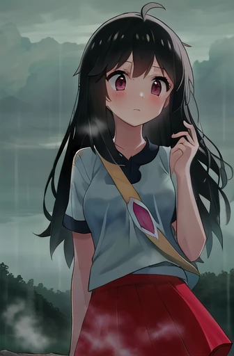 (masterpiece, Highest quality:1.2)、countryside、rain天、Cloudy、alone、girl、10th Generation、Troubled face、rain、Light blue clothes、Red Skirt、、night、Soaking wet、Wet Hair、Wet clothes、bad weather、Pitch black、Cloudy sky