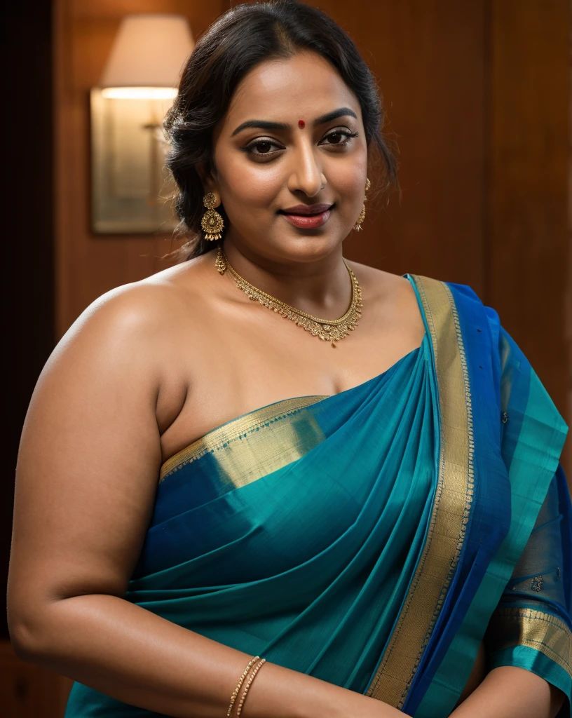 Foto RAW, photorealistic, photography, full body shot, 50 years old Woman, master shot, perfect eyes, goddess like beauty, pierced eyes, perfect thick chubby mallu Desi aunty bhabhi, Wearing a Stanapatta, a chest-band.Saree model, model Photography, Indian saree shoot, Indian traditional wear advertising photography, traditional wear brand shoot, face of Indian actress Sonakshi Sinha, masterpiece, realistic, realism, incredible details, pleasure, photorealism, detailed skin, skin pores, high contrast, photorealistic Artstation 8k HD digital art trend of high definition and detailed realistic skin texture, ultra detail, realistic skin texture, armature, best quality, ultra high definition, (photorealistic:1.4),, high resolution, detail, raw photo, sweat, Re sharp, by Lee Jefferies Nikon D850 Film Stock Photo 4 Kodak Portra 400 Camera F1.6 Lens Rich Color Ultra Real Realistic Realistic Textures Dramatic Lighting Unreal Engine Trending at Art Station Cinestill 800,(pele altamente detalhada: 1.2), 8k UHD, DSLR, soft-lighting, alta qualidade, grain of film, Fujifilm XT3,she didn't like to wear blouse or bra, she is happy to wear only saree, she hates blouse or bra, detailed hairy armpits, hyper realistic skin, skin pores, sweat, veins,