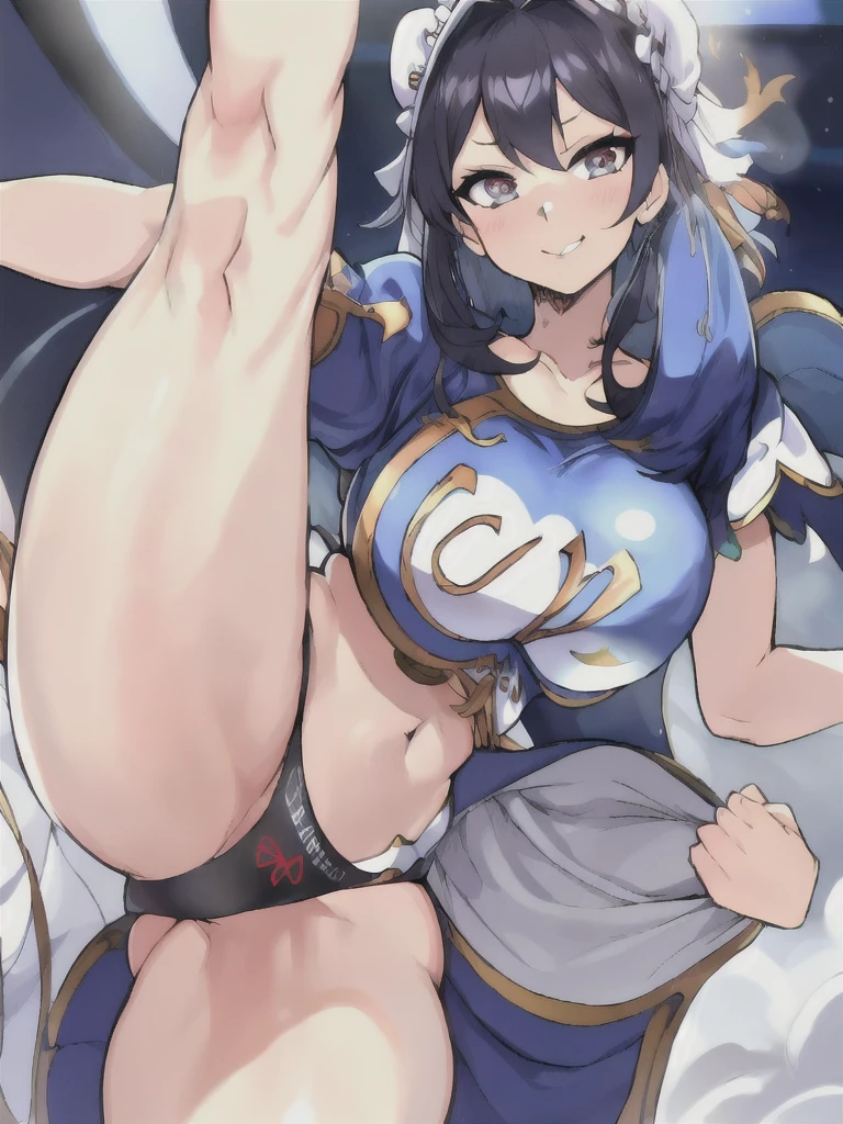 ChunLi, wearing a black thong, underwear, solo, panties, (((wearing a white Real Madrid shirt))), (perfectly proportioned body:1.1), (((bathroom)), soft lighting, smilling ,(solo)),  (standing on one leg:1.2), (standing split:1.3), hand holding one leg up, (black panties), clothes writing, (alone). ((solo:1.5)), big red lips, cameltoe, 1 girl, white Real Madrid shirt, [[[(((big hips)))]]]], perfectly round breasts, hourglass body.  shiny skin, watching the viewer, beautiful hair, beautiful face, beautiful detailed eyes, babyface, beautiful clavicle, beautiful body, beautiful breasts, large breasts:0.5,