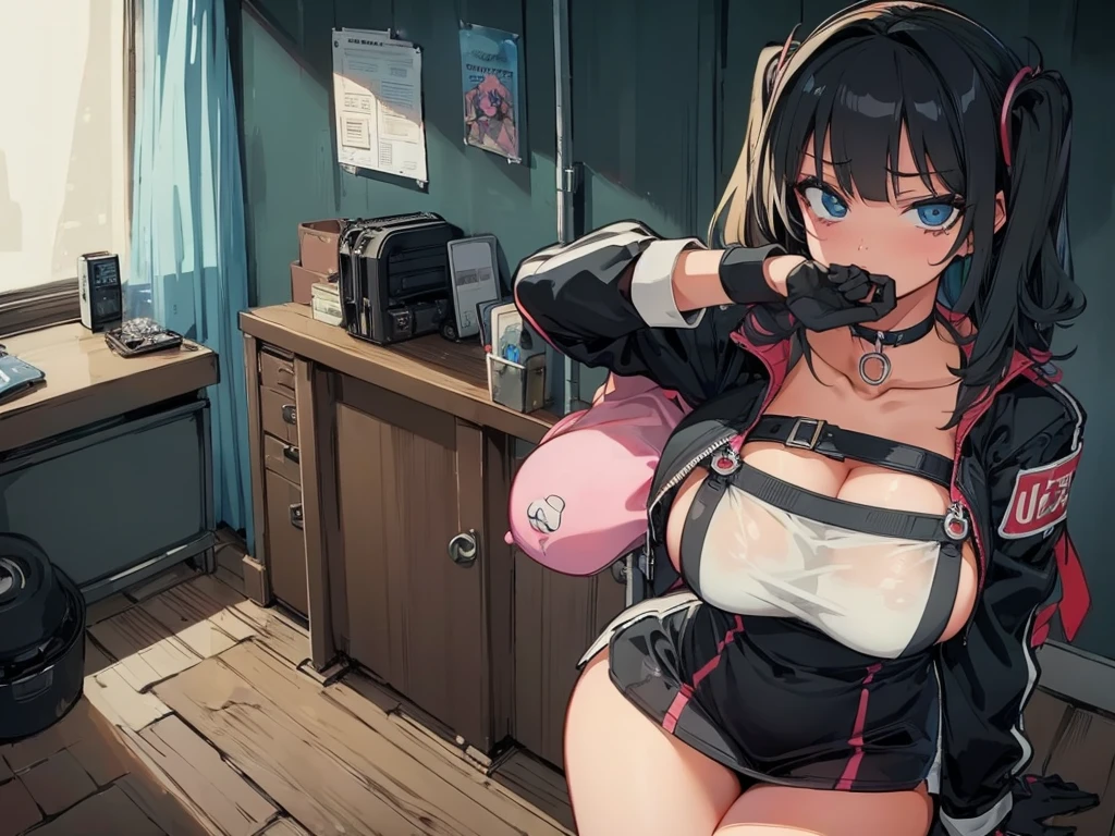 glaring、()、、(((((1 girl)))))、High-pressure poses、In a dark room、(older sister)、((owncast eyes))、wearing black gloves、Five fingers