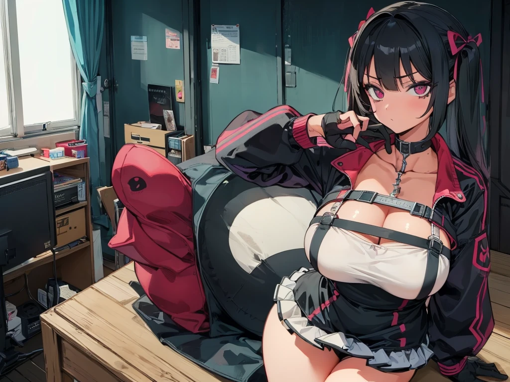 glaring、()、、(((((1 girl)))))、High-pressure poses、In a dark room、(older sister)、((owncast eyes))、wearing black gloves、Five fingers