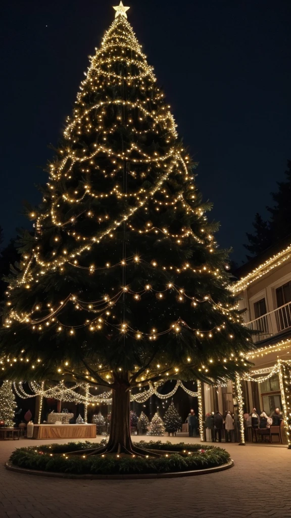 Create a 4th photo of a big Christmas tree with twinkling lights.