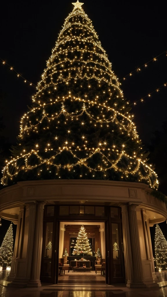 Create a 4th photo of a big Christmas tree with twinkling lights.