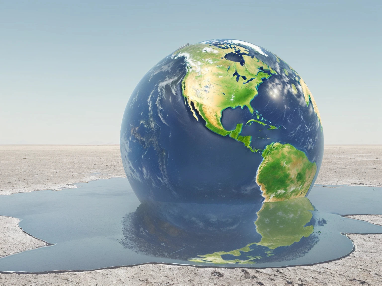 blurred image of a globe with a puddle of liquid on the floor, of Climate Change, earth in foreground, earth in the background, Earth outside, planet earth in foreground, earth globe on top, planet earth in foreground, earth in foreground, alien planet covered in water, global warming, land in the background, earth covers lightly, with land in the background