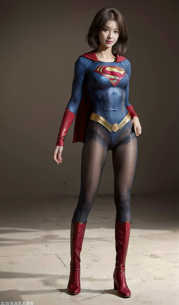 No background、(((Beautiful legs in black tights.)))、(((Legally express the beauty of your smile)))、((((Make the most of your original images)))、(((Supergirl Costume)))、(((Beautiful very short hair)))、(((suffering)))、(((Please wear black tights....、Wear red boots)))、((Best image quality、8K))、((Highest quality、8K、masterpiece:1.3))、(((Preserve background )))、Sharp focus:1.2、Beautiful woman with perfect figure:1.4、Slim Abs:1.2、Wet body:1.5、Highly detailed face and skin texture、8K
