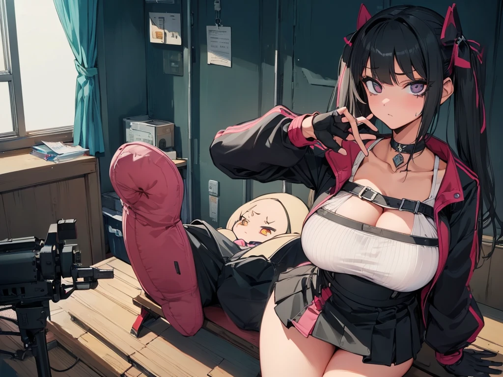 glaring、(Big Breasts)、curvy、(((((1 girl)))))、High-pressure poses、In a dark room、(older sister)、((owncast eyes))、wearing black gloves、Five fingers