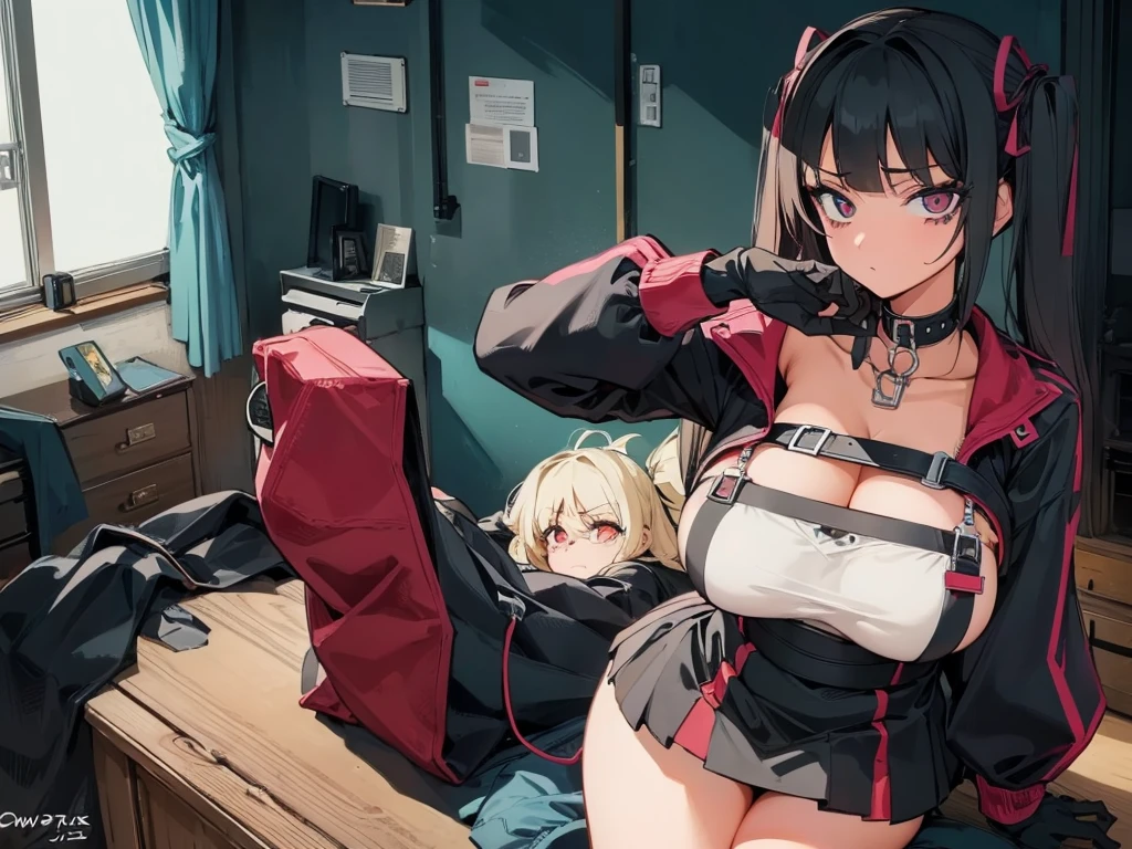 glaring、()、curvy、(((((1 girl)))))、High-pressure poses、In a dark room、(older sister)、((owncast eyes))、wearing black gloves、Five fingers