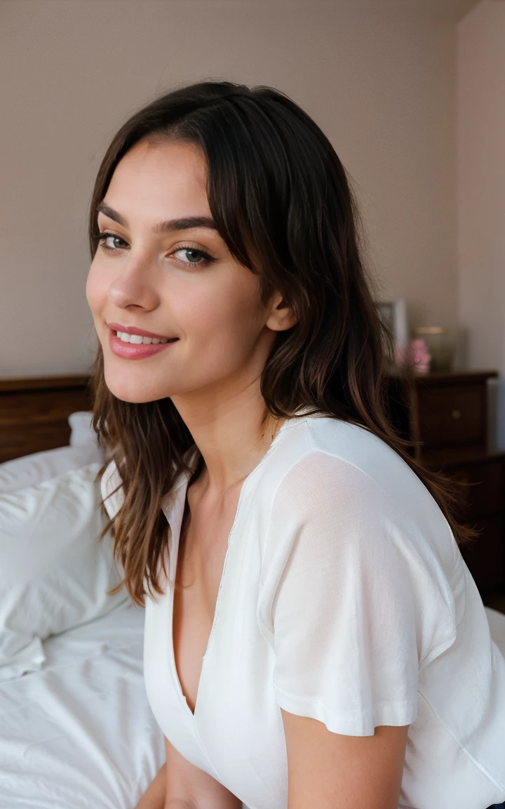 2 women, beautiful kissing with passion, in a bedroom, bright room, photorealistic cinematic, detailed smile, 8k uhd, DSLR, soft lighting, high quality, film grain, Fujifilm XT3