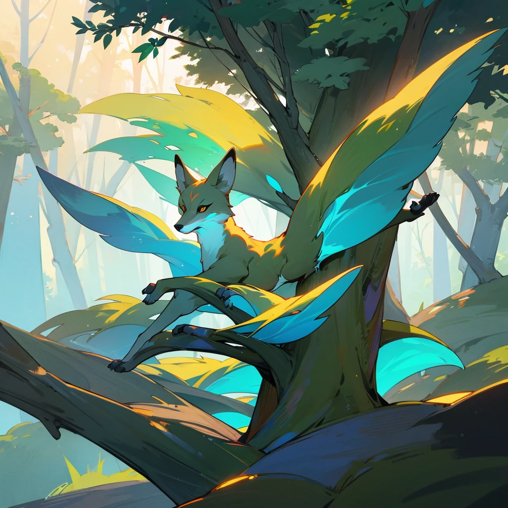 Wonderful des, Druids are busy in the forest, the fox runs from the side