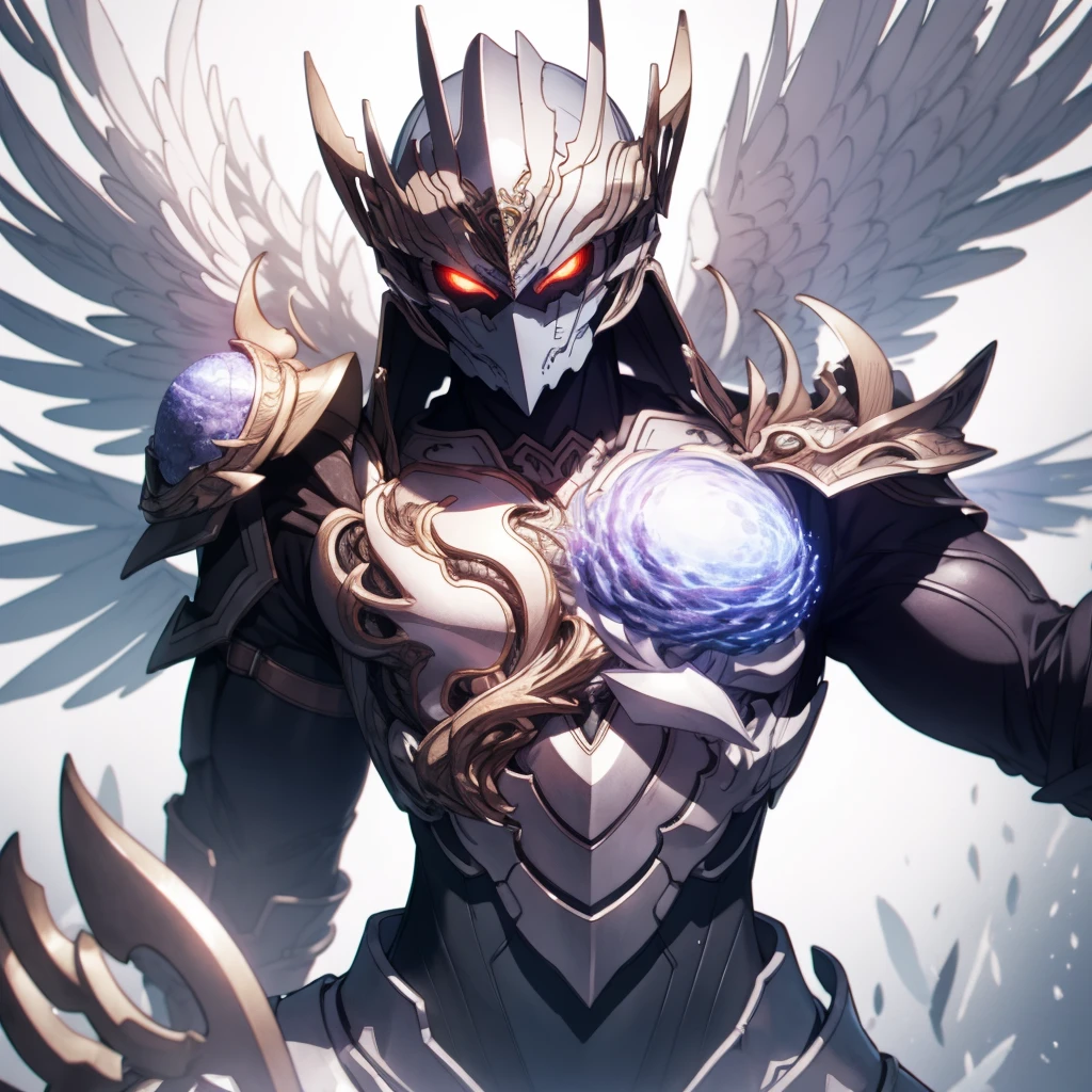 masutepiece, Highly detailed CG unified 8K wallpapers, 8K UHD, Digital SLR, High quality, clean, Best Illumination, God in white armor, one white winged, Glowing eyes, Cinematic, Ultra-high resolution, ultra high detailed, hight resolution, shadowverse style