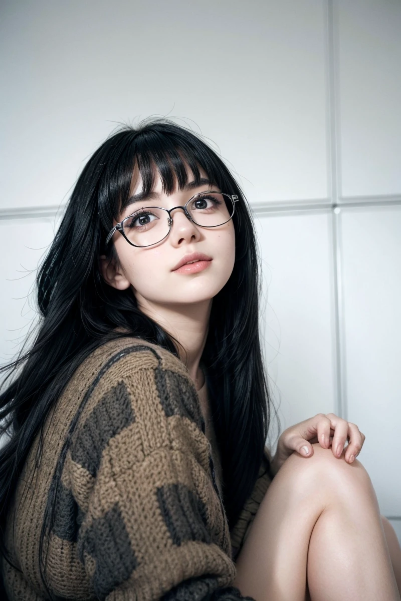 cute black and white striped haired girl with glasses 