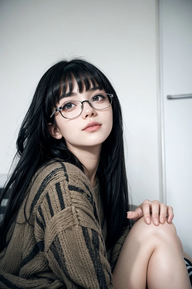 cute black and white striped haired girl with glasses