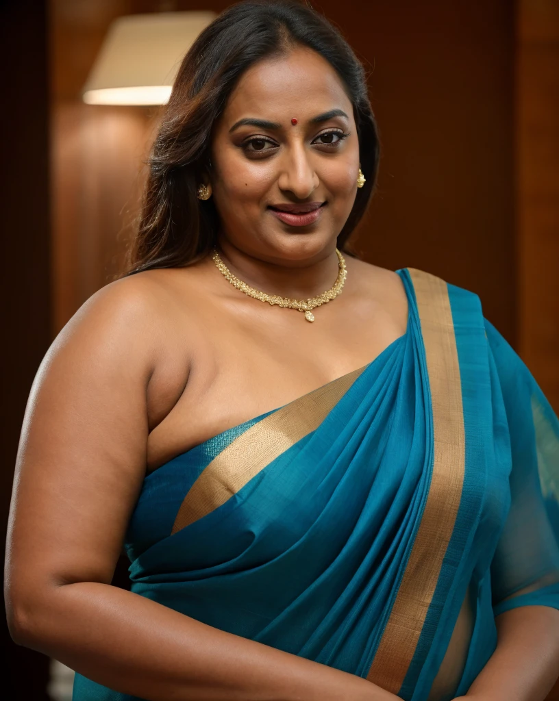 Foto RAW, photorealistic, photography, full body shot, 50 years old Woman, master shot, perfect eyes, goddess like beauty, pierced eyes, perfect thick chubby mallu Desi aunty bhabhi, Wearing a Stanapatta, a chest-band.Saree model, model Photography, Indian saree shoot, Indian traditional wear advertising photography, traditional wear brand shoot, face of Indian actress Sonakshi Sinha, masterpiece, realistic, realism, incredible details, pleasure, photorealism, detailed skin, skin pores, high contrast, photorealistic Artstation 8k HD digital art trend of high definition and detailed realistic skin texture, ultra detail, realistic skin texture, armature, best quality, ultra high definition, (photorealistic:1.4),, high resolution, detail, raw photo, sweat, Re sharp, by Lee Jefferies Nikon D850 Film Stock Photo 4 Kodak Portra 400 Camera F1.6 Lens Rich Color Ultra Real Realistic Realistic Textures Dramatic Lighting Unreal Engine Trending at Art Station Cinestill 800,(pele altamente detalhada: 1.2), 8k UHD, DSLR, soft-lighting, alta qualidade, grain of film, Fujifilm XT3,she didn't like to wear blouse or bra, she is happy to wear only saree, she hates blouse or bra, detailed hairy armpits, hyper realistic skin, skin pores, sweat, veins,