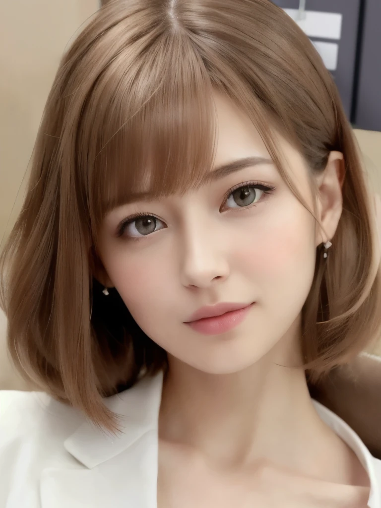 (RAW Photos, Highest quality), (Realistic, photo-Realistic:1.3), masterpiece, Very delicate and beautiful, Very detailed, CG, Unity , 2k wallpaper, wonderful, In detail, A light smile, Very detailed CG Unity 8k wallpaper, Large file size, Very detailedな, High resolution, Absurd, Soft Light, (((Medium Hair:1.3), Short bangs, NovaFrogStyle)), Beautiful detailed girl, Detailed fingers, Very detailed eyes and face, Beautiful and detailed nose, Beautiful details, Long eyelashes, Light on the face, Show Viewer,((Office Suits:1.5)), One Girl, cute, young, Adult face, (whole body:1.3), Realistic face, Realistic body, Beautiful thigh detail,